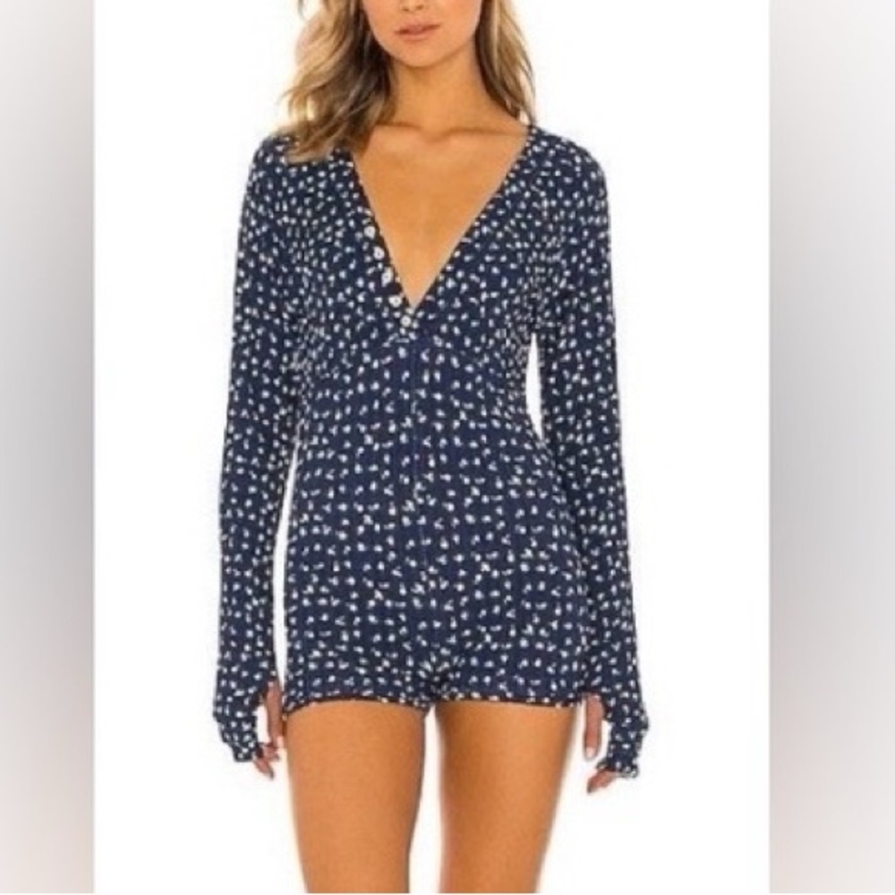 Free People Navy Floral Pajama Romper NWT - Picture 1 of 5